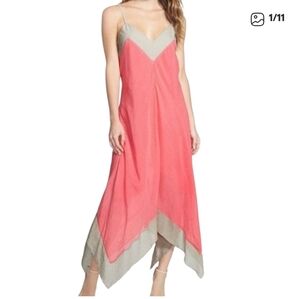 NIC+ZOE Sleeveless Assymetrical Hemline Midi Dress  Coral/Watermelon/grey Sz M